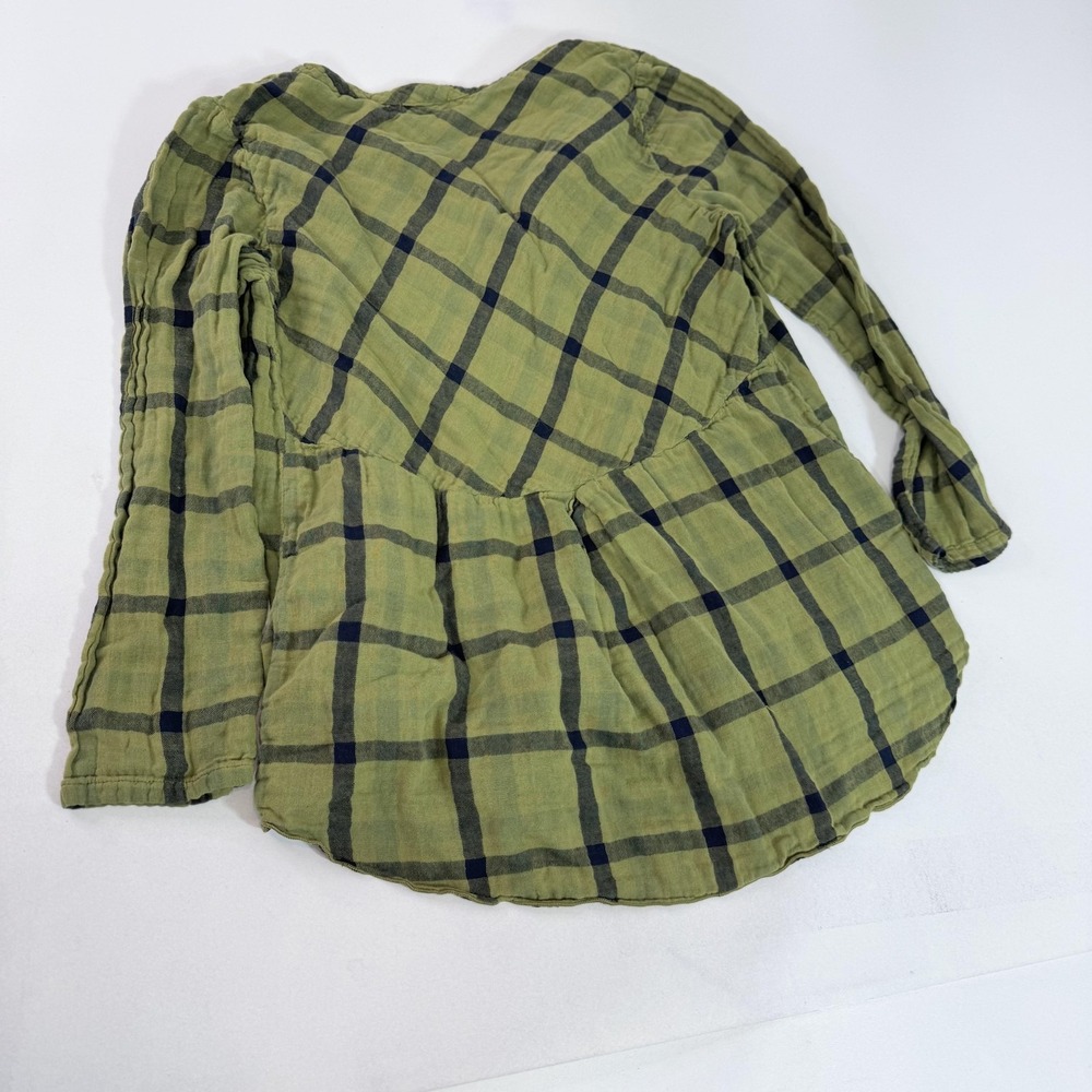 Fenini Blouse Womens Large Green Plaid Henley Tunic Long Sleeve Boho Top - Picture 6 of 7
